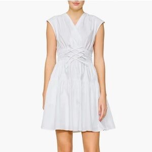 Melloday cap sleeve shirred waist fit and flare White Sleeveless Mini Dress L